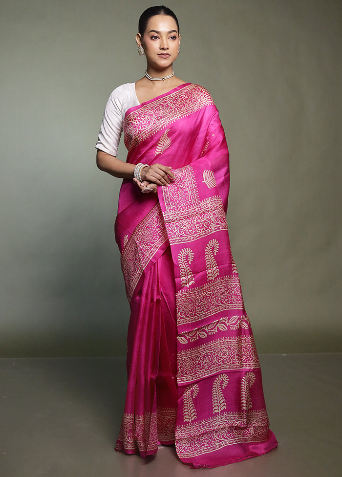Purple Printed Pure Silk Saree Without Blouse Piece