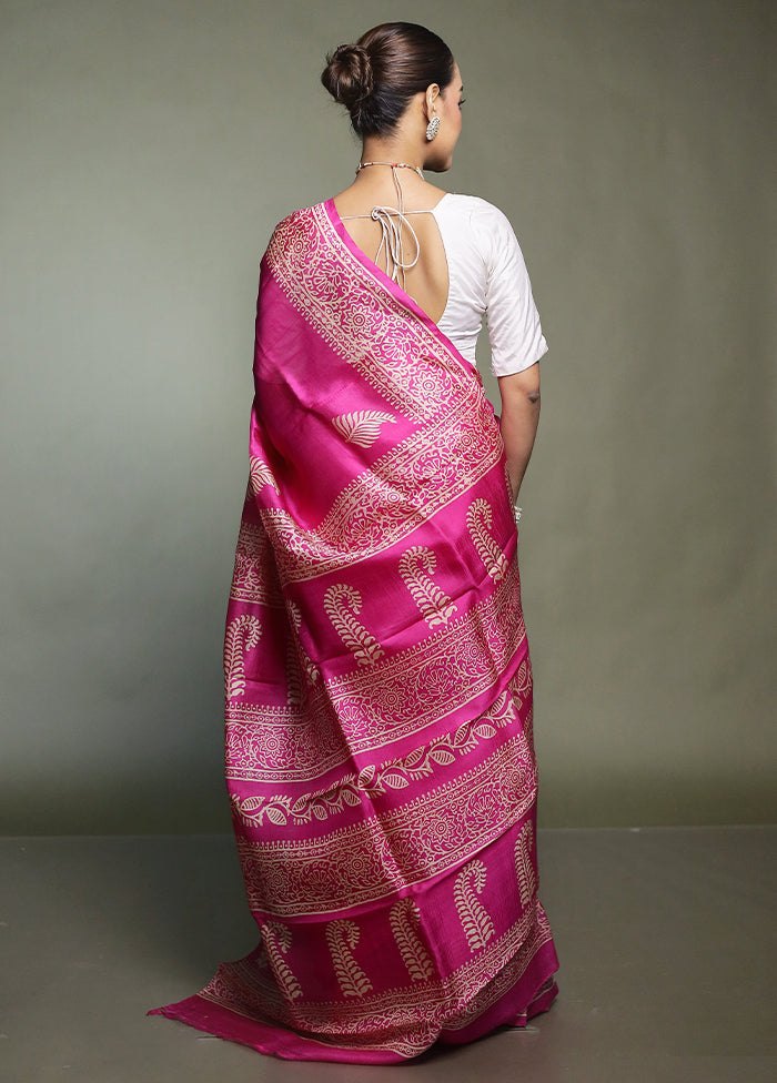 Purple Printed Pure Silk Saree Without Blouse Piece