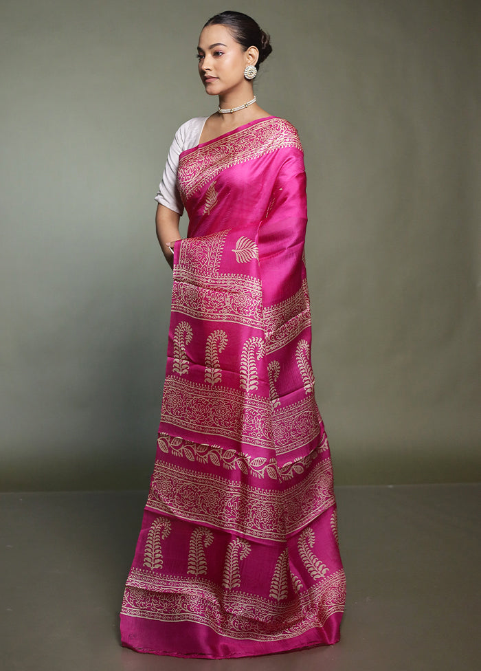 Purple Printed Pure Silk Saree Without Blouse Piece