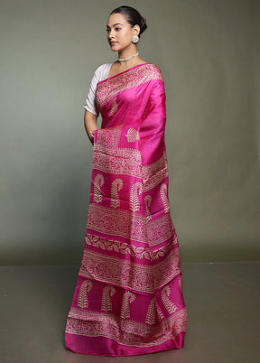 Purple Printed Pure Silk Saree Without Blouse Piece