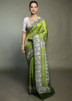 Green Printed Pure Silk Saree Without Blouse Piece