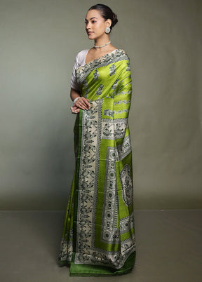 Green Printed Pure Silk Saree Without Blouse Piece
