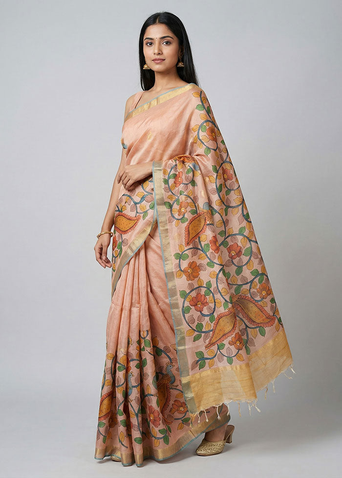 Purple Handloom Tussar Pure Silk Saree With Blouse Piece