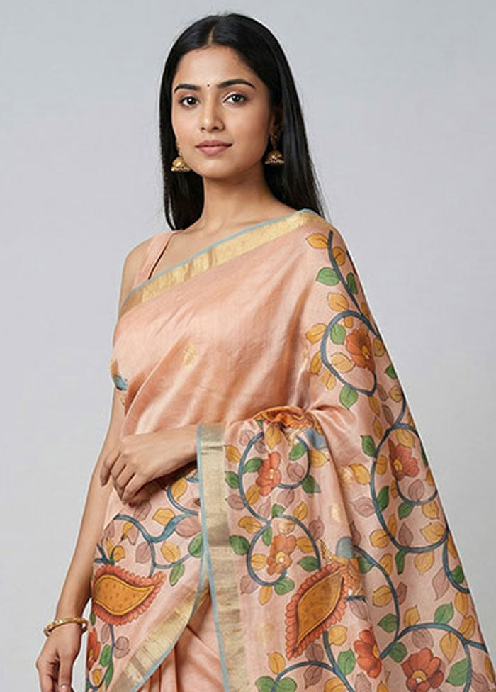 Purple Handloom Tussar Pure Silk Saree With Blouse Piece