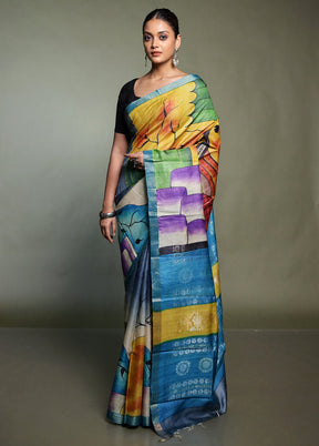 Cream Handloom Tussar Pure Silk Saree With Blouse Piece