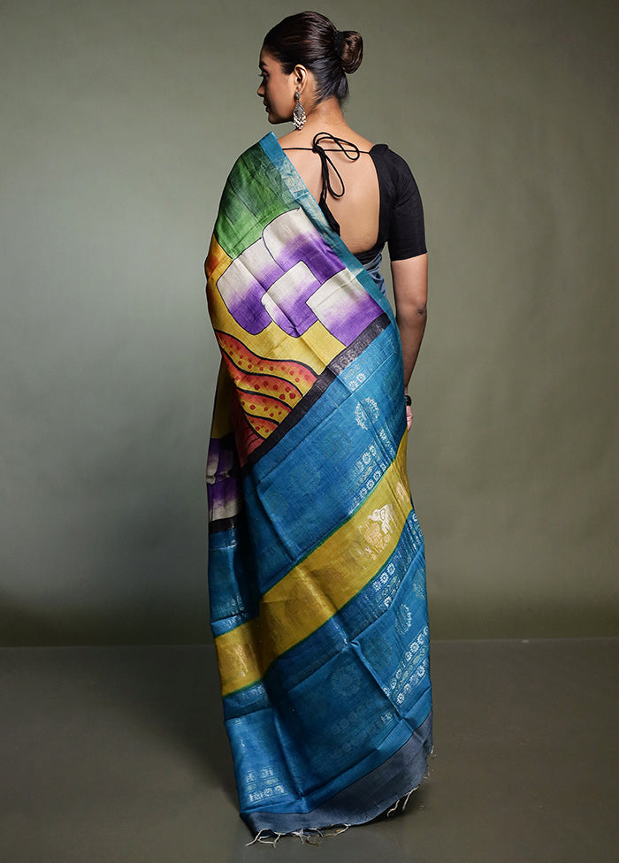 Cream Handloom Tussar Pure Silk Saree With Blouse Piece