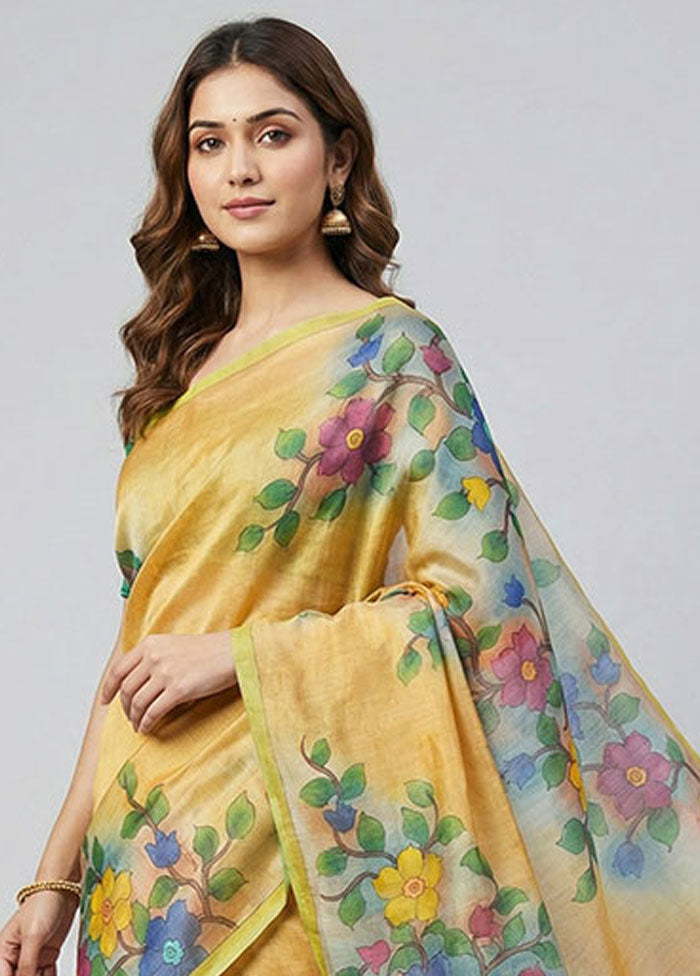 Multicolor Handloom Tussar Pure Silk Saree With Blouse Piece
