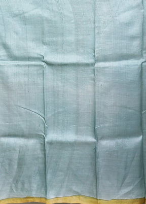 Blue Handloom Tussar Pure Silk Saree With Blouse Piece