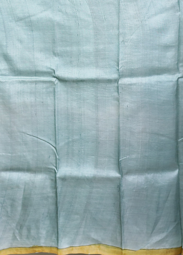 Blue Handloom Tussar Pure Silk Saree With Blouse Piece
