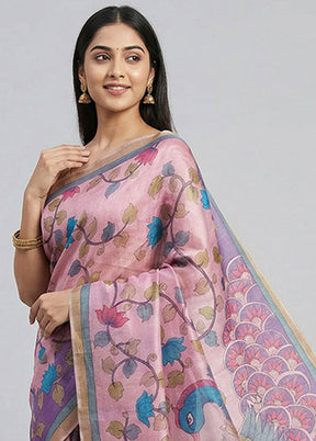 Pink Handloom Tussar Pure Silk Saree With Blouse Piece