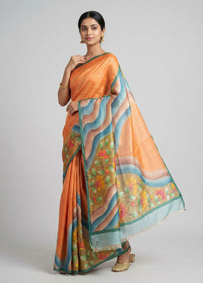 Multicolor Handloom Tussar Pure Silk Saree With Blouse Piece
