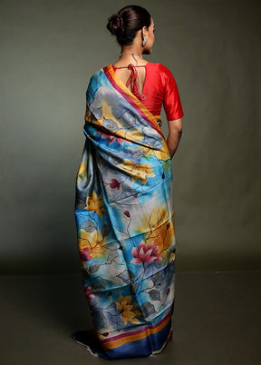 Multicolor Handloom Tussar Pure Silk Saree With Blouse Piece