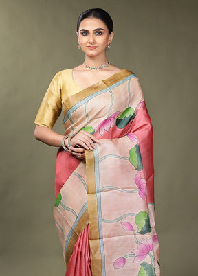 Multicolor Handloom Tussar Pure Silk Saree With Blouse Piece