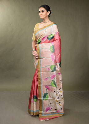 Multicolor Handloom Tussar Pure Silk Saree With Blouse Piece