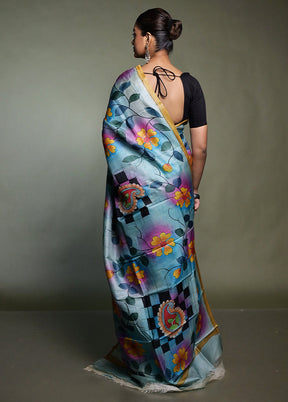 Multicolor Handloom Tussar Pure Silk Saree With Blouse Piece