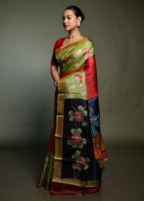 Multicolor Handloom Tussar Pure Silk Saree With Blouse Piece