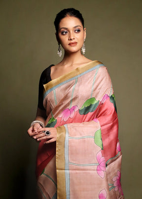 Multicolor Handloom Tussar Pure Silk Saree With Blouse Piece