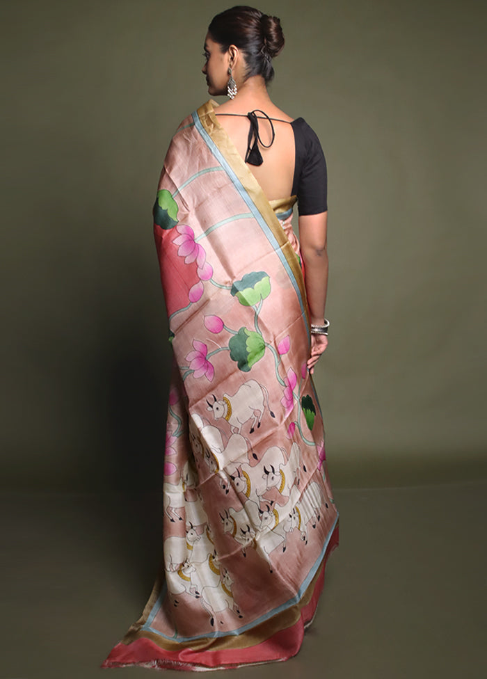 Multicolor Handloom Tussar Pure Silk Saree With Blouse Piece
