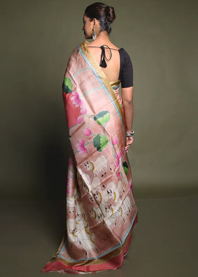 Multicolor Handloom Tussar Pure Silk Saree With Blouse Piece