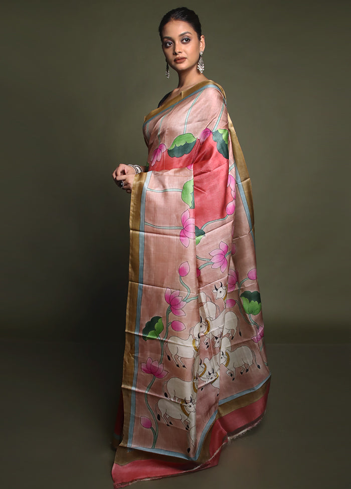 Multicolor Handloom Tussar Pure Silk Saree With Blouse Piece