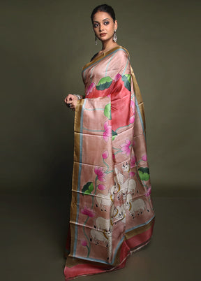 Multicolor Handloom Tussar Pure Silk Saree With Blouse Piece