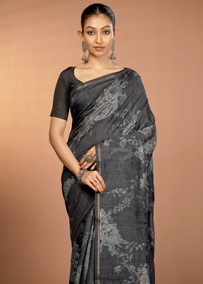 Black Tussar Silk Saree With Blouse Piece
