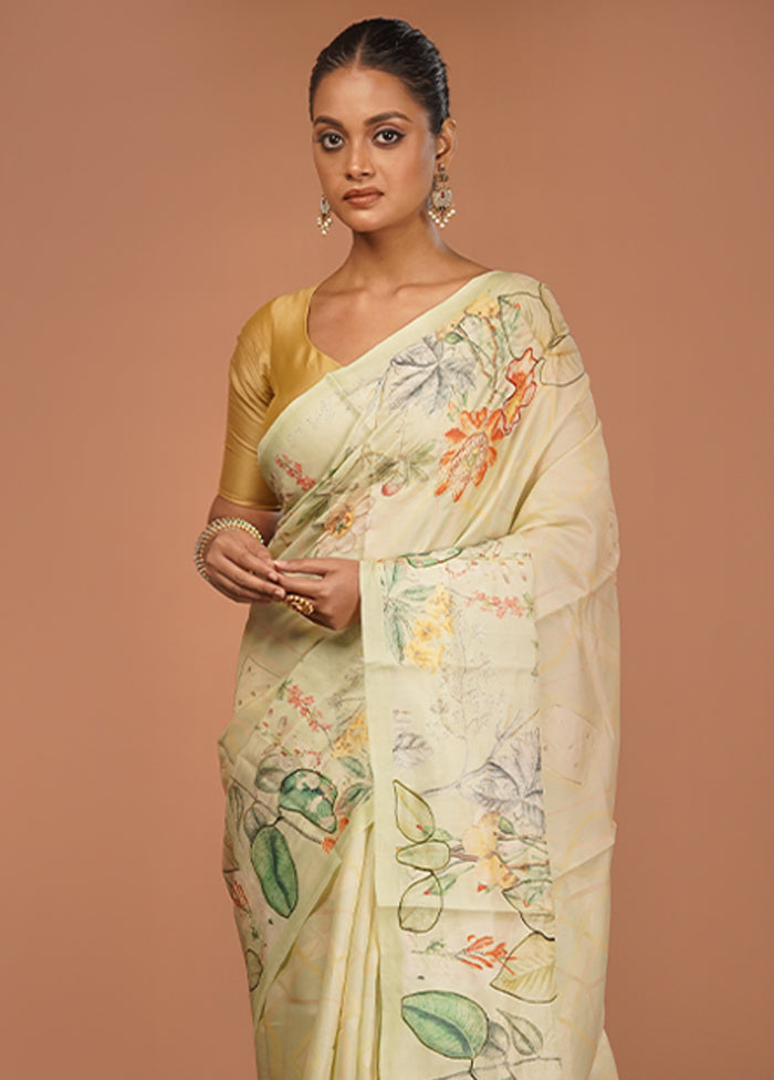 Green Tussar Silk Saree With Blouse Piece
