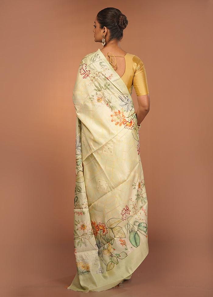Green Tussar Silk Saree With Blouse Piece
