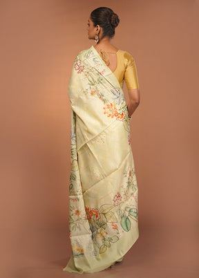 Green Tussar Silk Saree With Blouse Piece