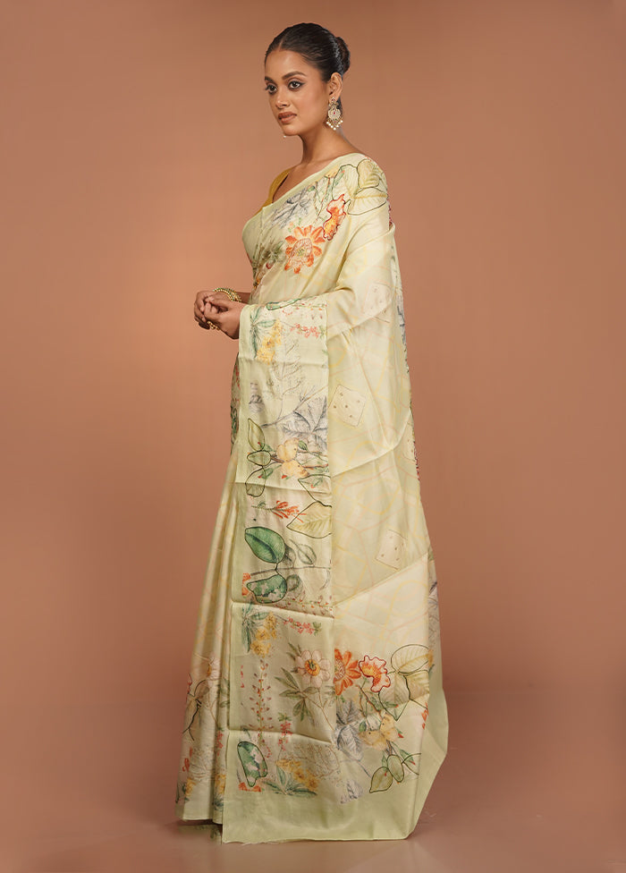 Green Tussar Silk Saree With Blouse Piece