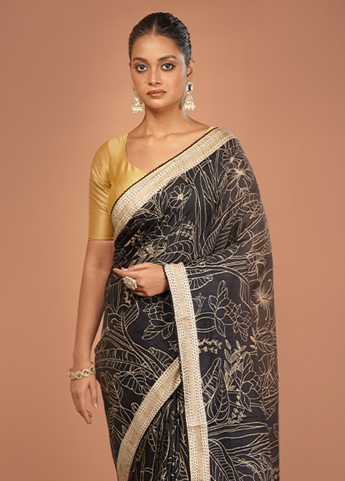 Black Tussar Silk Saree With Blouse Piece