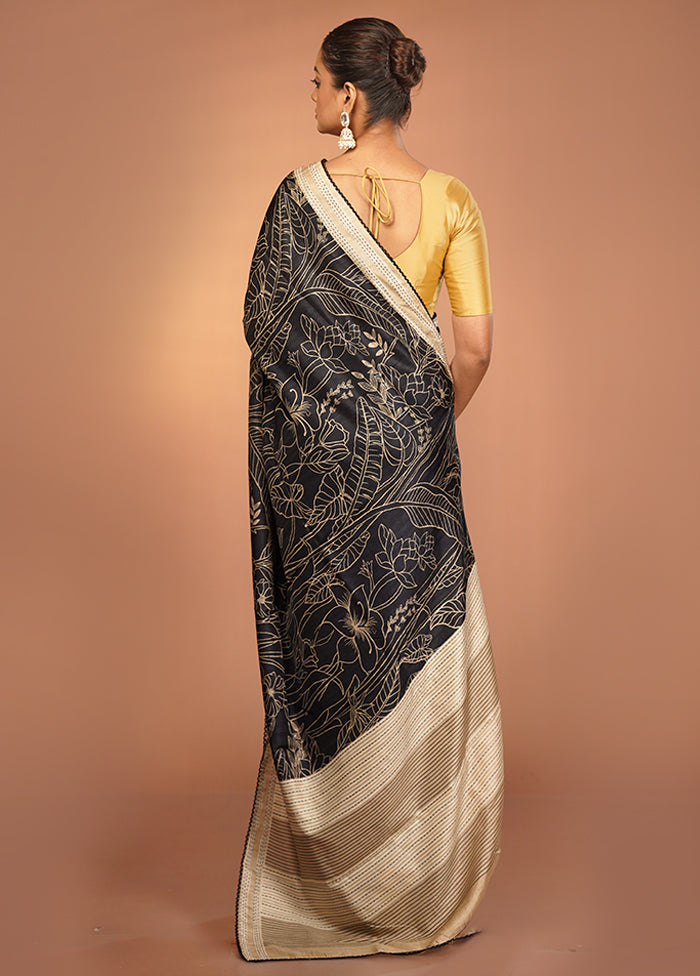 Black Tussar Silk Saree With Blouse Piece
