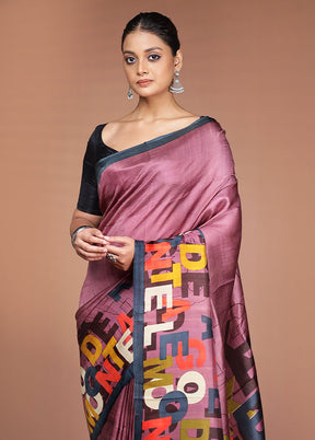 Purple Printed Pure Silk Saree Without Blouse Piece