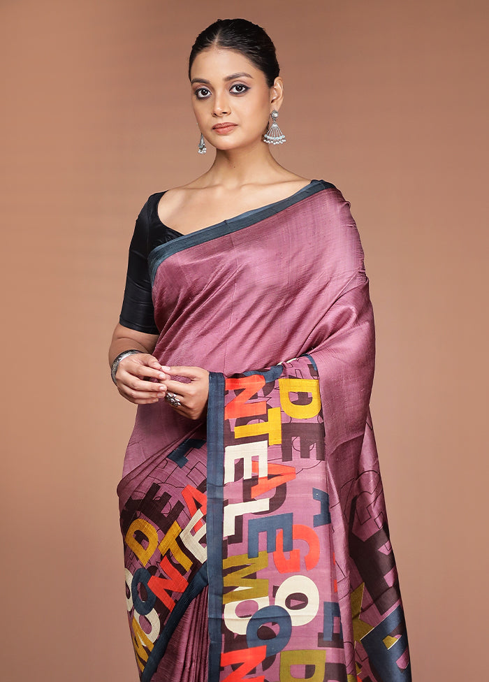 Purple Printed Pure Silk Saree Without Blouse Piece