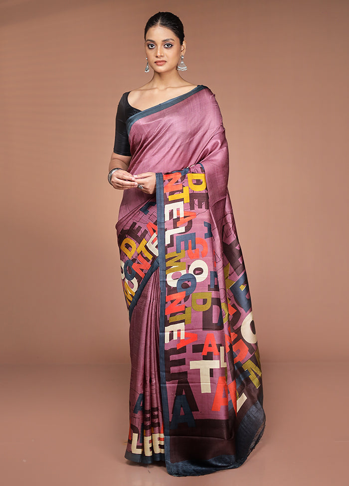 Purple Printed Pure Silk Saree Without Blouse Piece