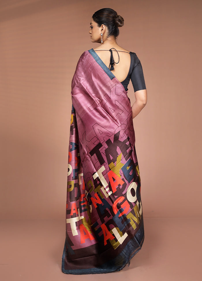 Purple Printed Pure Silk Saree Without Blouse Piece