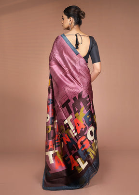 Purple Printed Pure Silk Saree Without Blouse Piece