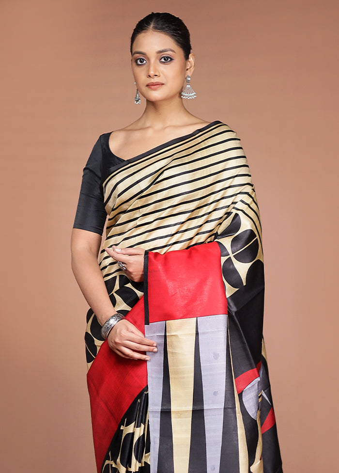 Red Printed Pure Silk Saree Without Blouse Piece