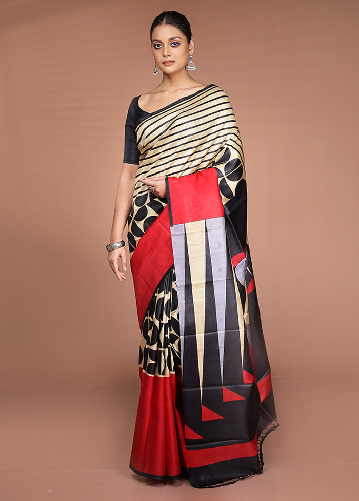Red Printed Pure Silk Saree Without Blouse Piece