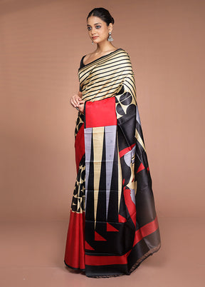 Red Printed Pure Silk Saree Without Blouse Piece