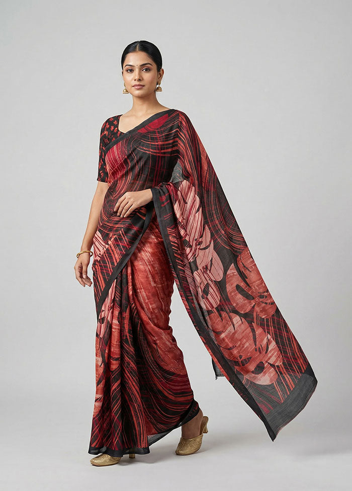 Pink Printed Silk Saree Without Blouse Piece