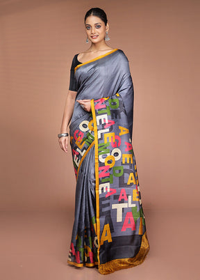 Grey Printed Pure Silk Saree Without Blouse Piece