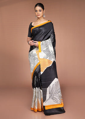 Black Printed Pure Silk Saree Without Blouse Piece