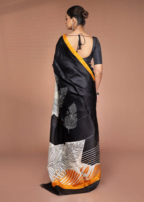 Black Printed Pure Silk Saree Without Blouse Piece