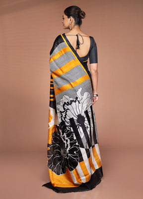 Black Printed Pure Silk Saree Without Blouse Piece