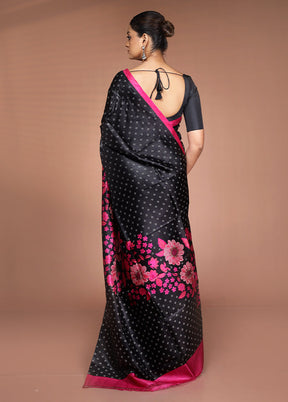 Black Printed Pure Silk Saree Without Blouse Piece