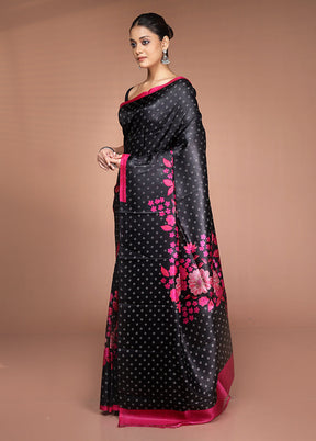 Black Printed Pure Silk Saree Without Blouse Piece