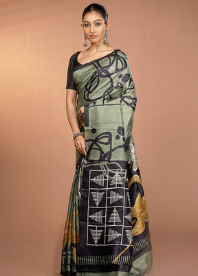 Green Printed Pure Silk Saree Without Blouse Piece
