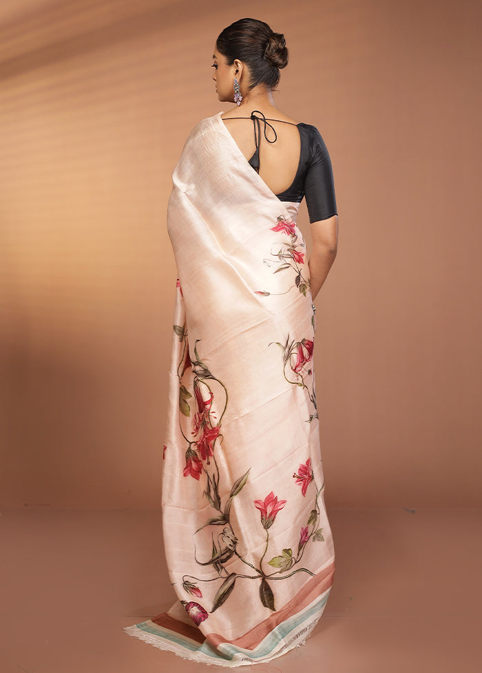 Pink Handloom Printed Pure Silk Saree Without Blouse Piece