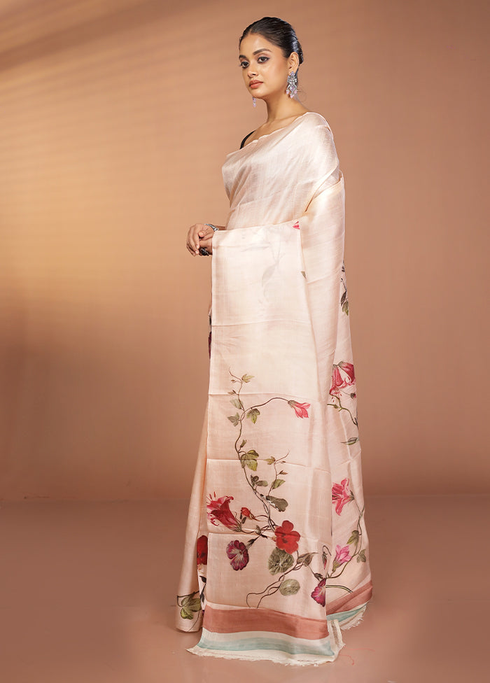Pink Handloom Printed Pure Silk Saree Without Blouse Piece